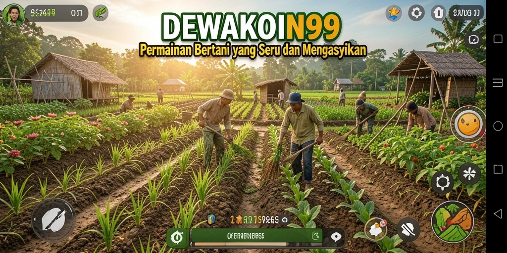 Tampilan gameplay DEWAKOIN99 yang menampilkan aktivitas bertani yang seru.