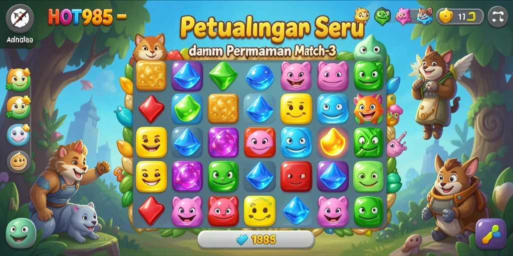 Screenshot gameplay HOT985 menampilkan suasana bermain Match-3 yang seru.