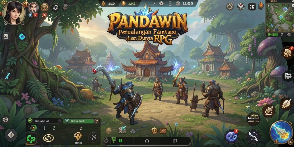 Screenshot utama PANDAWIN menampilkan aksi seru dalam pertarungan RPG.