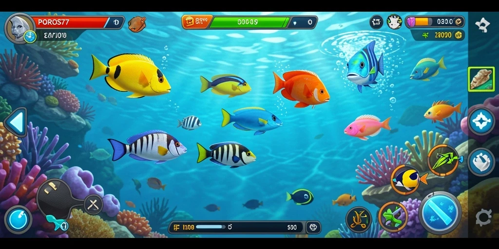 Screenshot gameplay POROS77 menampilkan aksi tembak ikan yang seru dan dinamis.