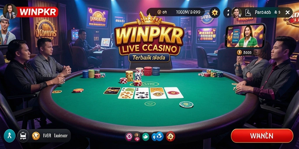 Screenshoot gameplay WINPKR dengan dealer langsung dan pemain aktif.