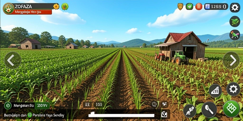 Tampilan menarik gameplay ZOFAZA dengan aktivitas bertani.